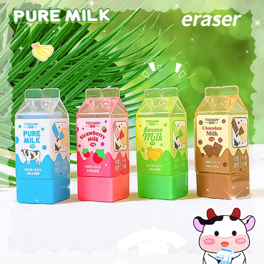 Kawaii Milk Carton Novelty Erasers – Cute School Stationery