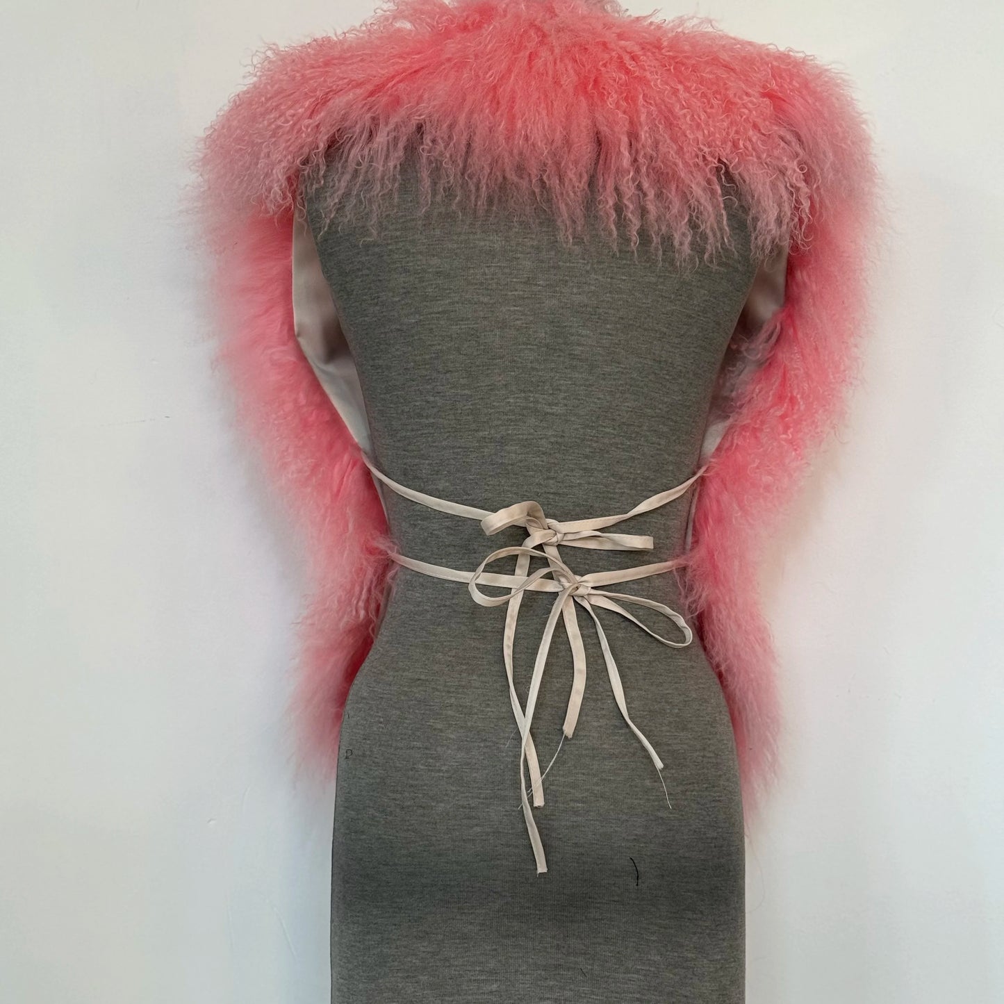 Fluffy Luxury  Real Mongolian Fur Halter Vests Women Solid Deep V-Neck Backless Bandage Sleeveless Jackets Top Outerwear Coat