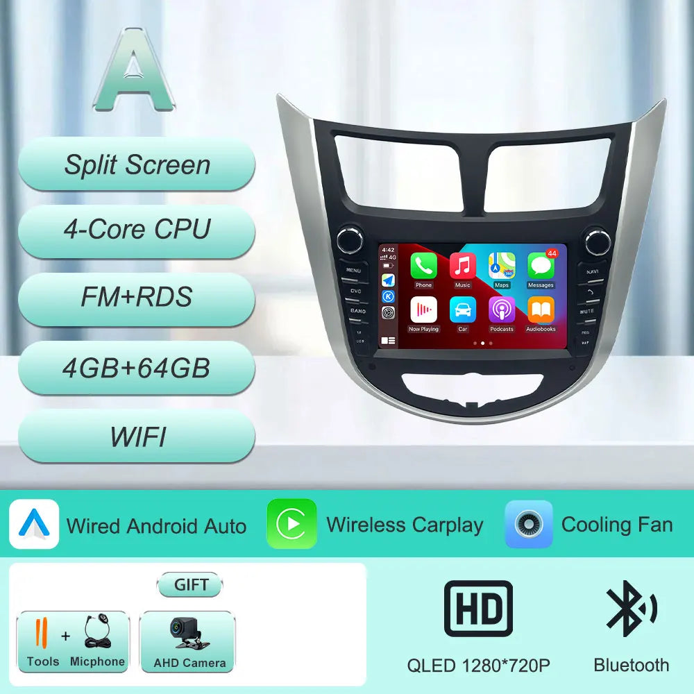 7" Android Car Radio for Hyundai Solaris Accent Verna 2010-2016 Wireless CarPlay Android Auto GPS WiFi BT FM Touch Screen Stereo