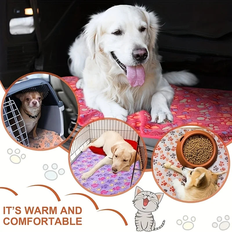 Flannel Dog Paw Print Blanket - Warm Pet Mat in 3 Sizes - photo 3