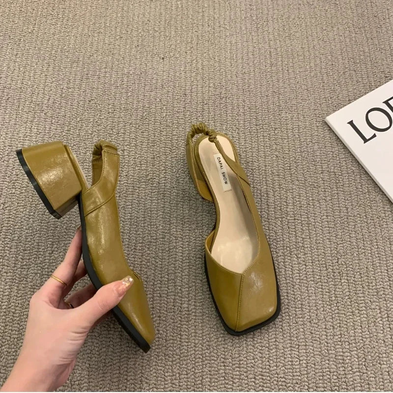 Elastic-Band Square-Toe Flat Sandals for Women — Comfortable Summer Slingback Shoes