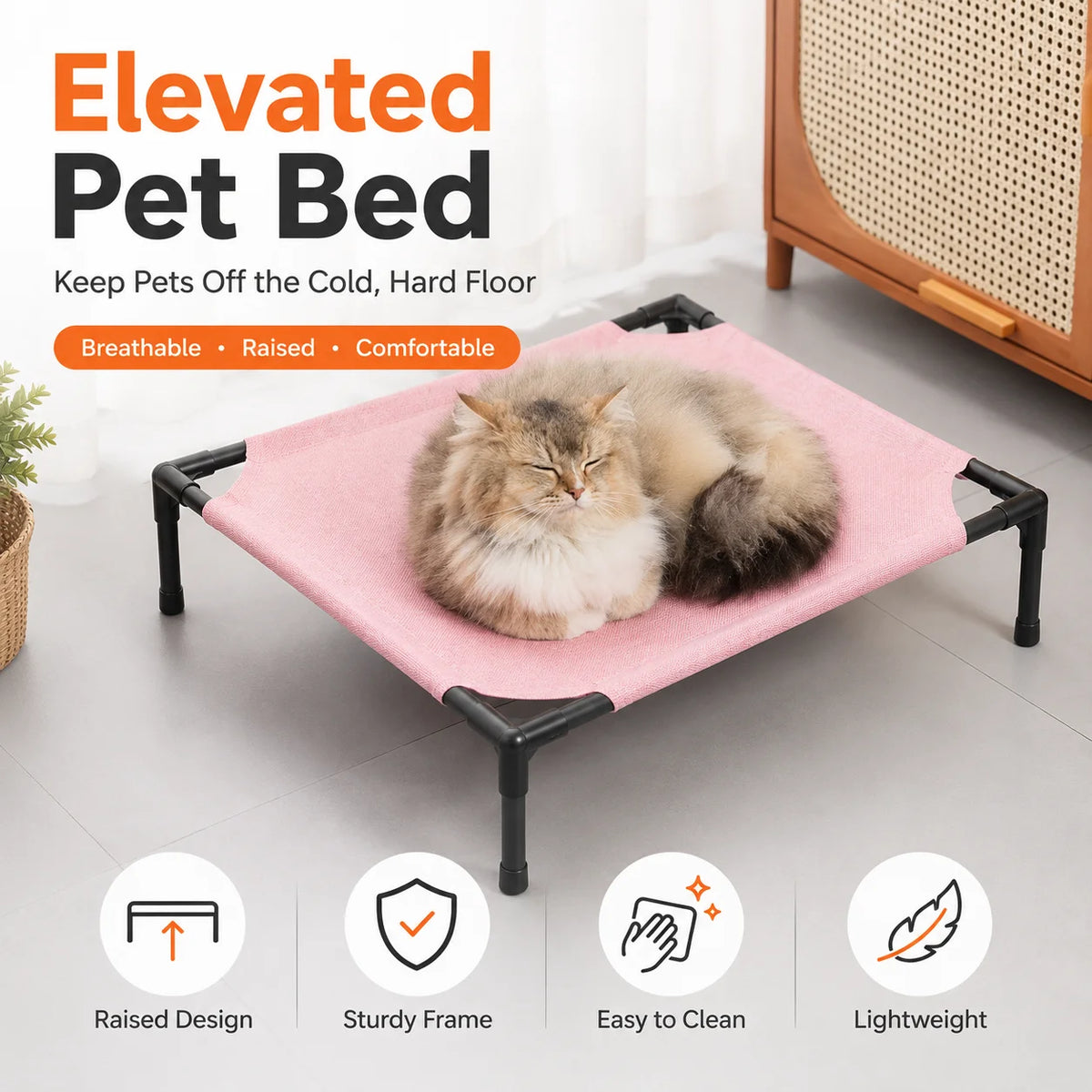 Elevated Pet Camping Bed - Foldable Hammock Cot for Small Pets