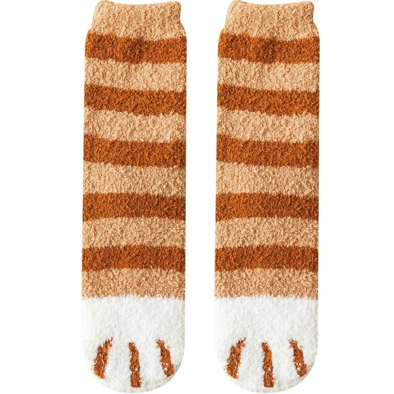 Women's Cat Paw Coral Velvet Socks