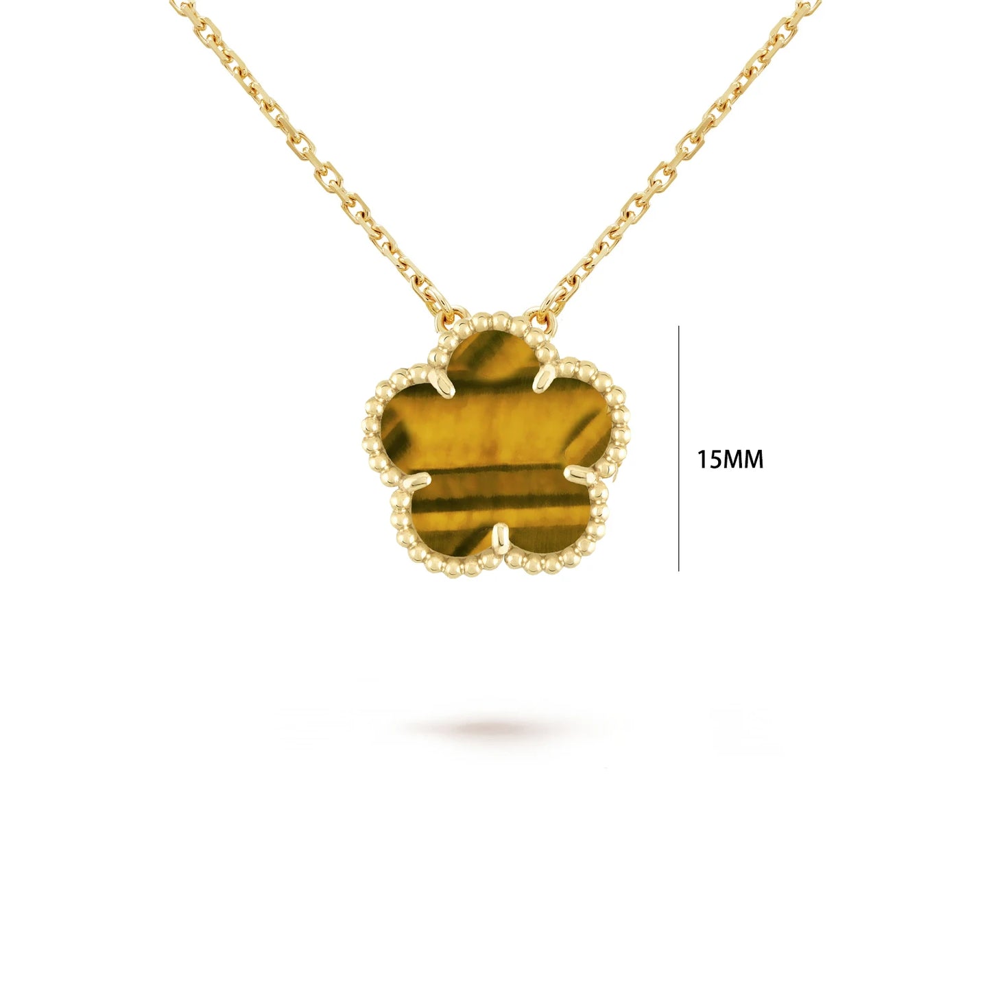 Five-Petal Flower Pendant Necklace — Natural Stone, 7 Colors