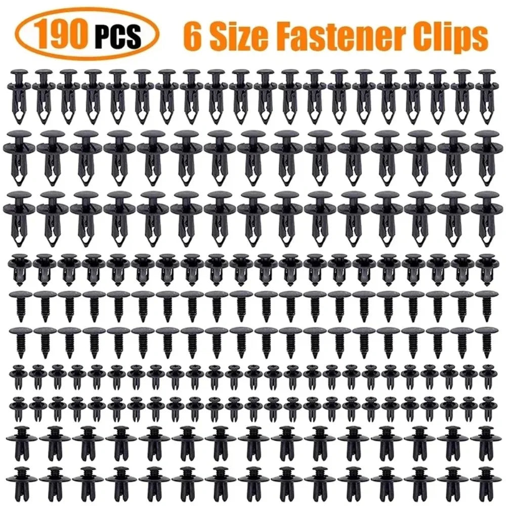 190-Piece Car Frame Fastener Set: 6-Size ABS Plastic Push Rivets for Door Panels, Bumpers and Interiors