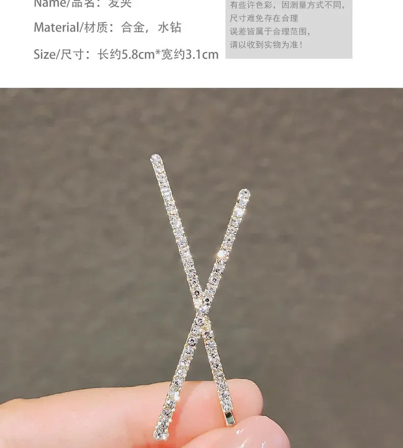 2pcs Cross Crystal Hairpins Rhinestone X Hair Clips Barrettes Simple Side Clip Bridal Headwear Girl Fashion Hair Accessories New