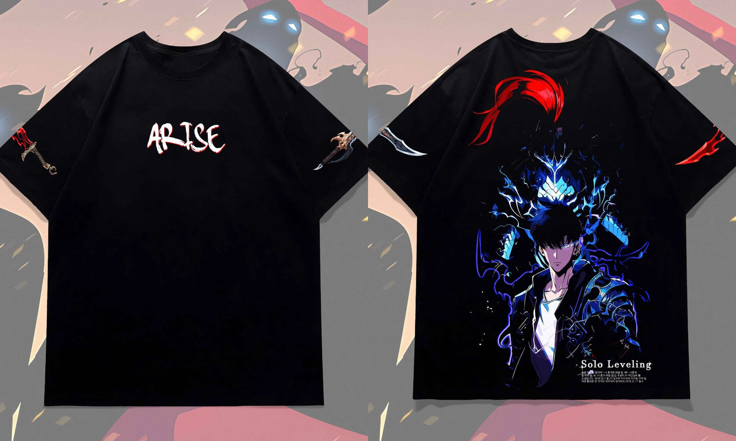 Solo nivellement Arise t-shirt surdimensionné japonais femmes hommes coton Y2k manches Streetwear Hip Hop haut t-shirts