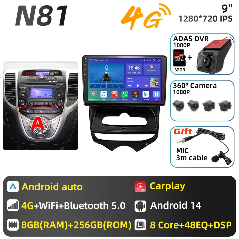 Car Stereo with Apple CarPlay & Android Auto, Compatible with Hyundai ix20 (2010-2023)