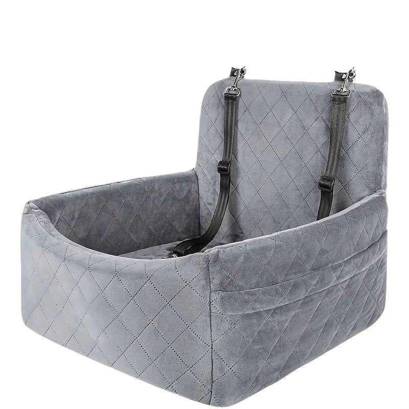Pet Car Seat Kennel – Removable Washable Anti-Slip Dog & Cat Travel Nest | Front & Rear Row Safety Seat (Black, Gray)