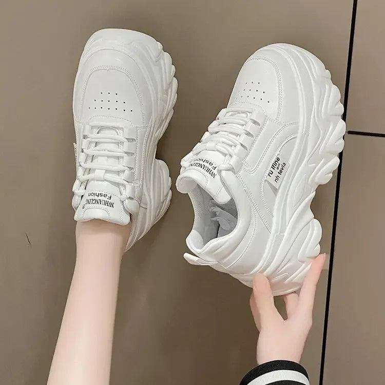 Rimocy White Black Chunky Sneakers Women Spring Autumn Thick Bottom Dad Shoes Woman Fashion PU Leather Platform Sneakers Ladies
