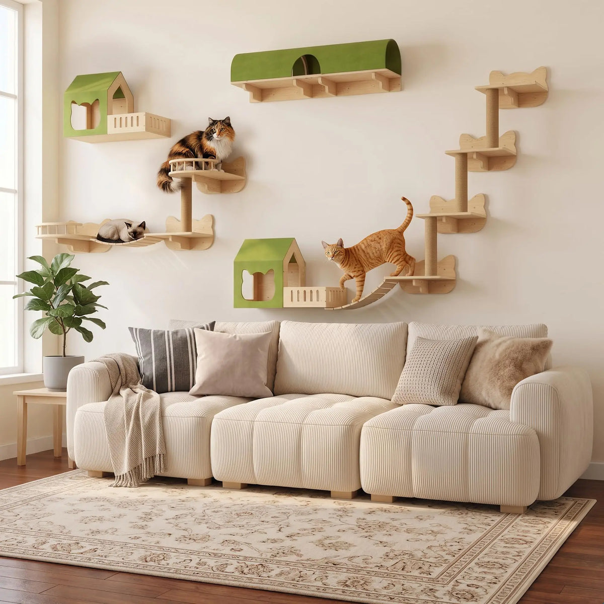 16-in-1 Pine Cat Wall Shelf Set - Tunnel, Bridge & Condo