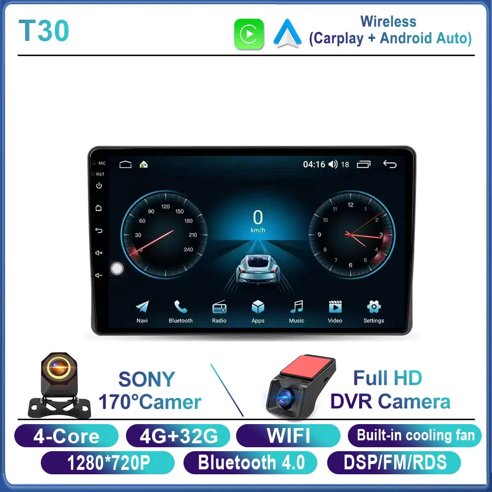 Car Stereo with Apple CarPlay & Android Auto, Compatible with Fiat Panda 169 (2003-2012)