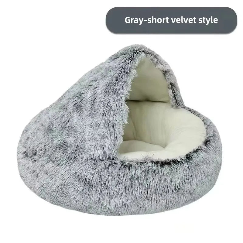 Semi-Enclosed Plush Cat Nest 50cm - Fleece-Lined Winter Pet Bed - photo 8
