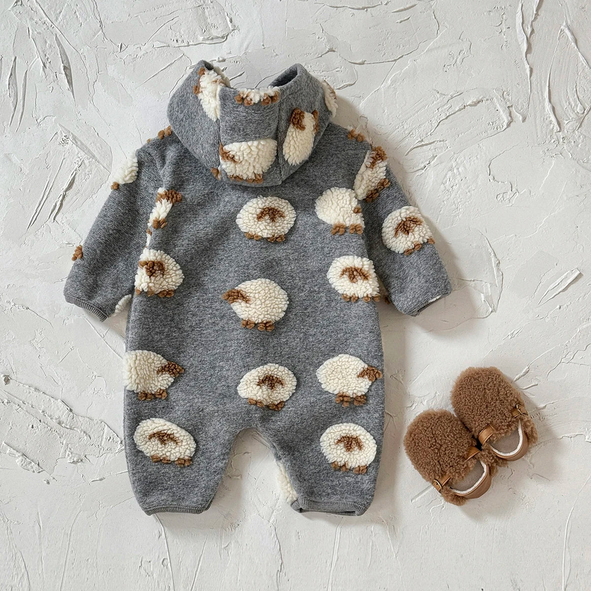 Baby Lamb Embroidered Hooded Romper - Soft Button-Front Onesie - photo 5
