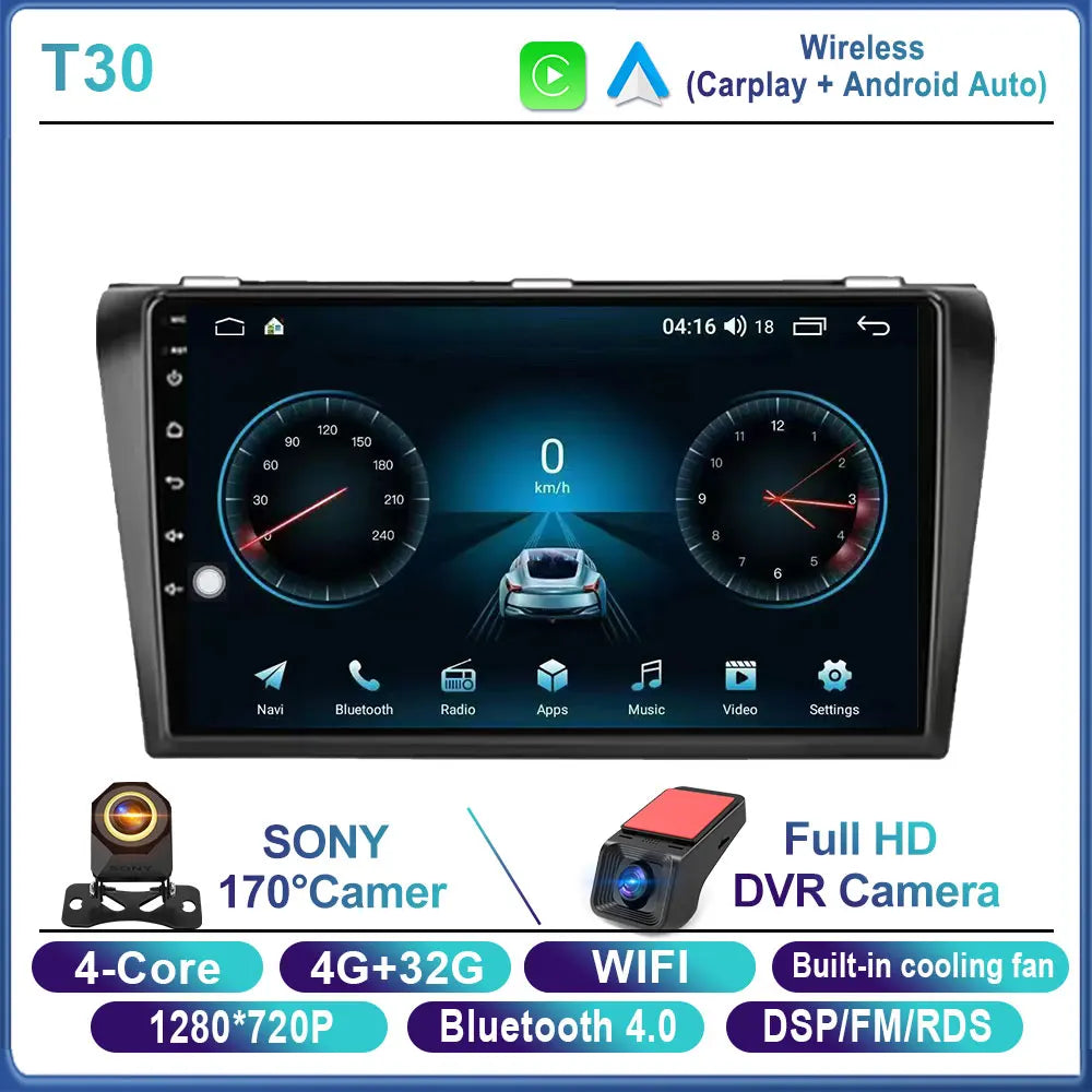 Car Stereo with Apple CarPlay & Android Auto, Compatible with Mazda 3 (2004-2009)