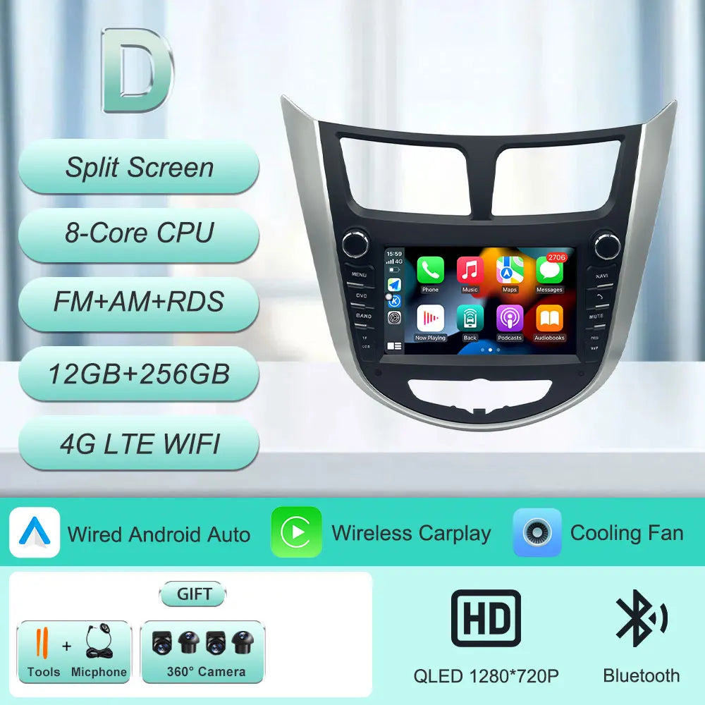7" Android Car Radio for Hyundai Solaris Accent Verna 2010-2016 Wireless CarPlay Android Auto GPS WiFi BT FM Touch Screen Stereo