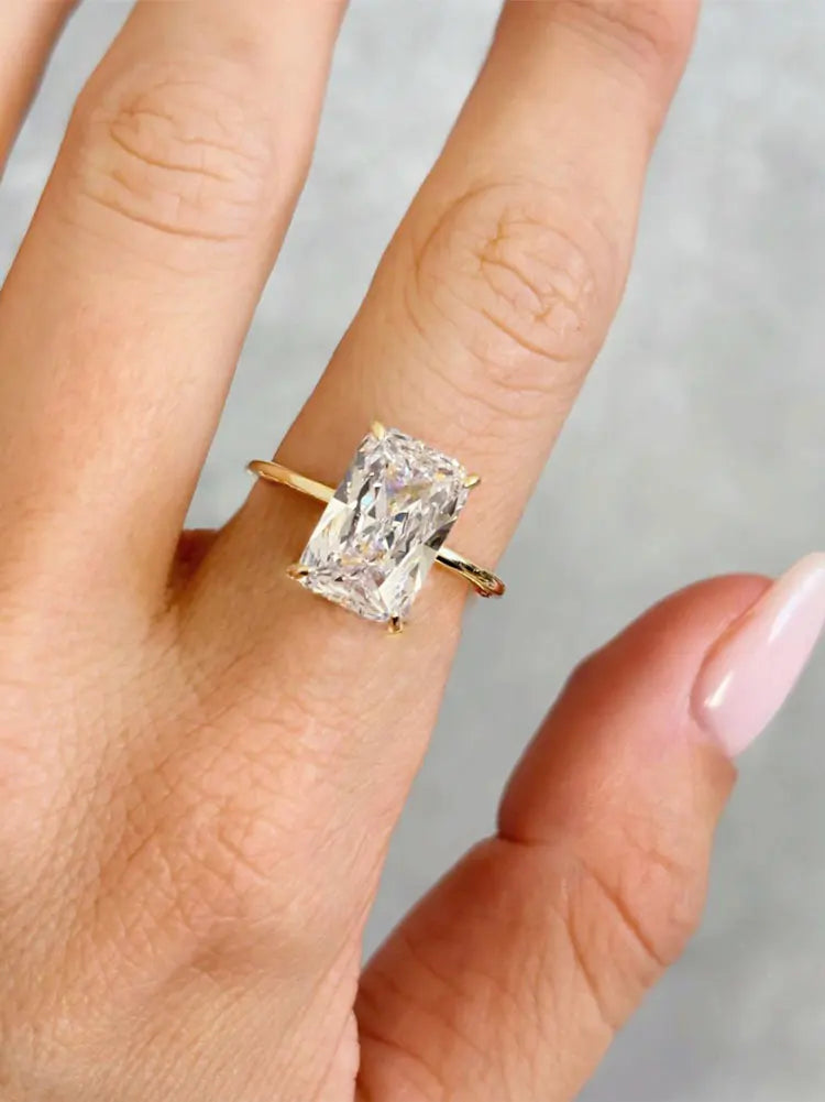 925 Sterling Silver Rectangle-Cut Zircon Ring for Women