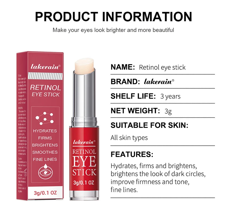 Lakerain Retinol Eye Cream Stick – Dark Circles, Puffiness & Fine Lines | Anti-Aging Eye Serum for Women 3g