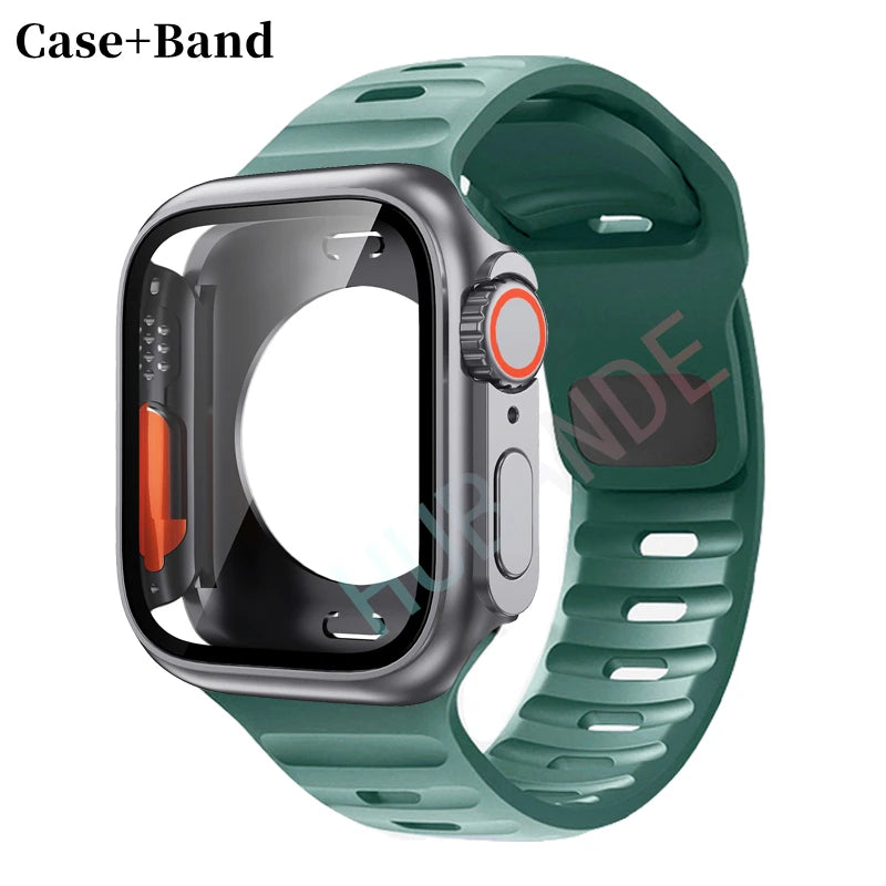 Silicone strap For Apple Watch 44mm 45mm 41mm 40mm Bracelet+Screen protectores Change to Ultra For iWatch Series 9 8 7 SE 6 5 3