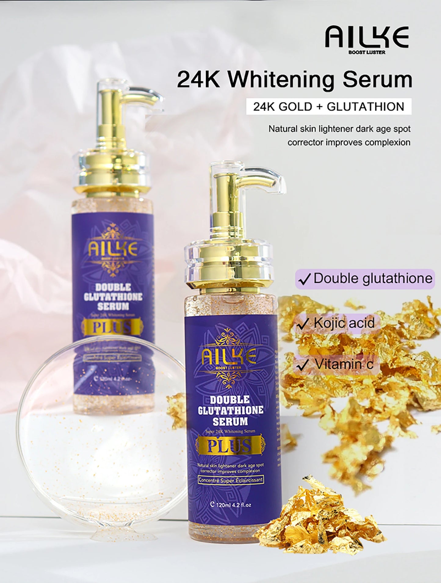 AILKE Skin Lightening Serum for Face and Body, with Double Glutathione, Day And Night Brightening Serum, Support Private Label