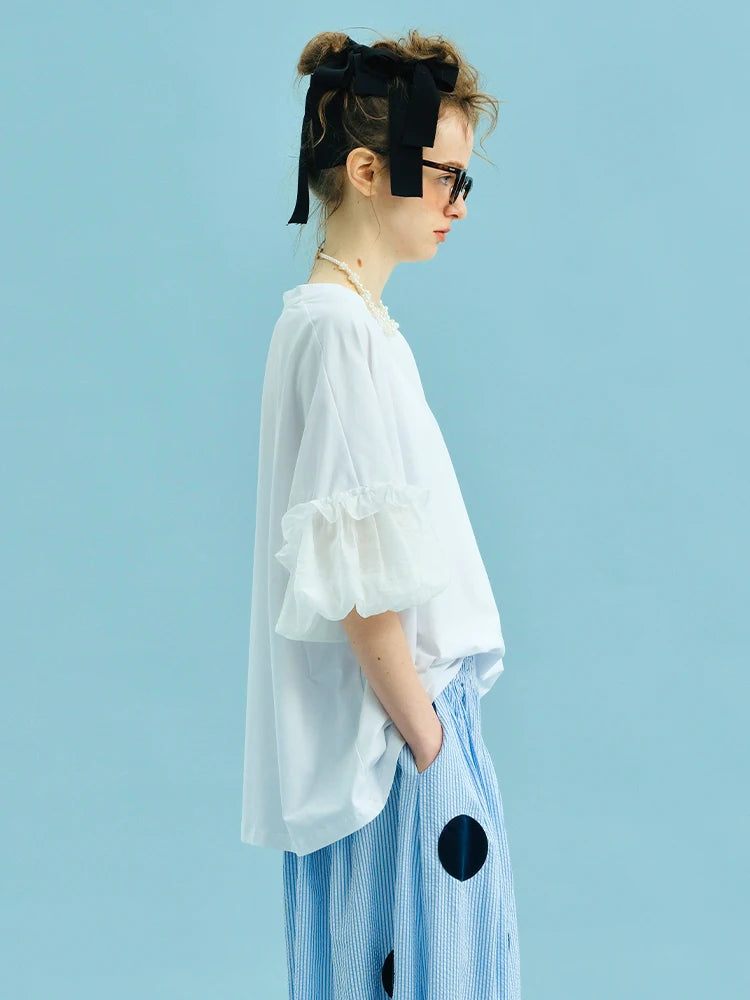 2025 imakokoni summer pure cotton casual loose fitting yarn design lantern sleeve top 255029+255030