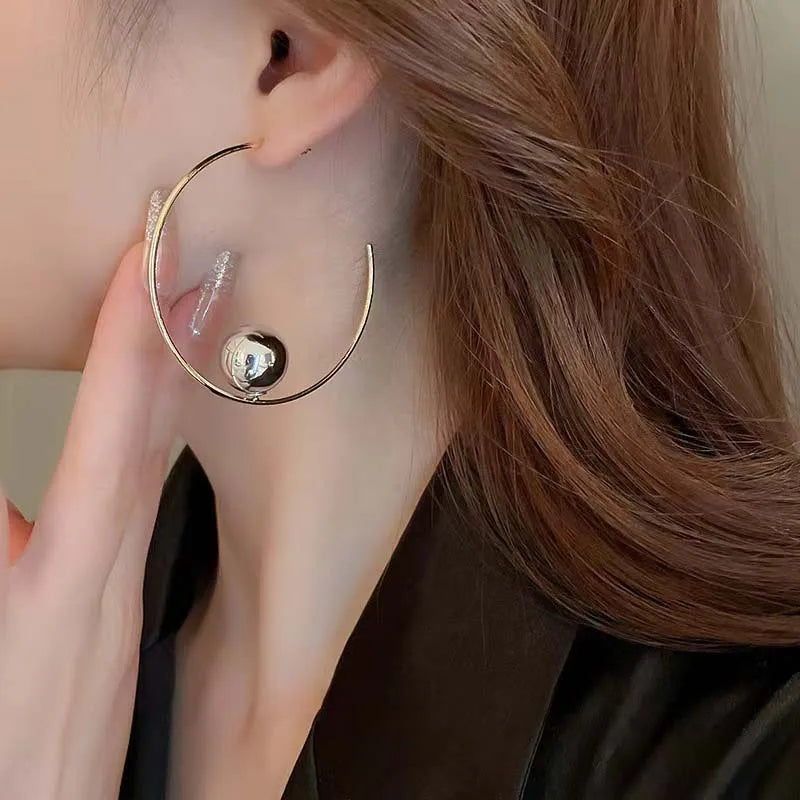 Big Circle Hoop Earrings — Gold Tone C-Shaped Statement Hoops