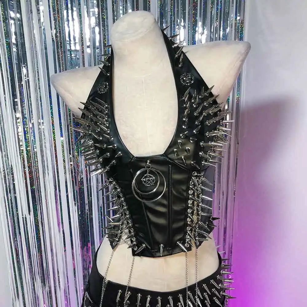 Women's Studded Y2K Grunge Tank Top — Gothic Spiked Cami