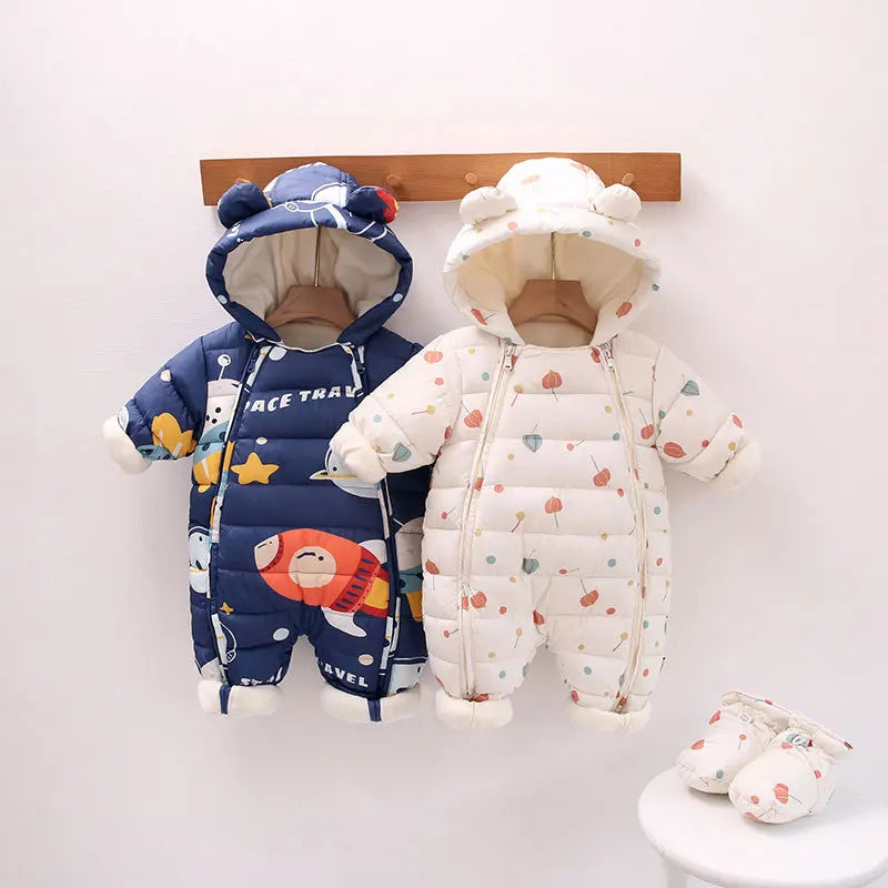 Baby Velvet-Lined Printed Jumpsuit - Thick Winter Romper 3-24 Months - photo 4
