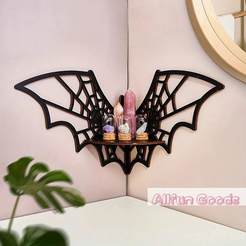 Bat Corner Shelves Wooden Floating Bat Wall Corner Shelves Gothic Jewelry Display Shelf Halloween Decorative Shelf For Home