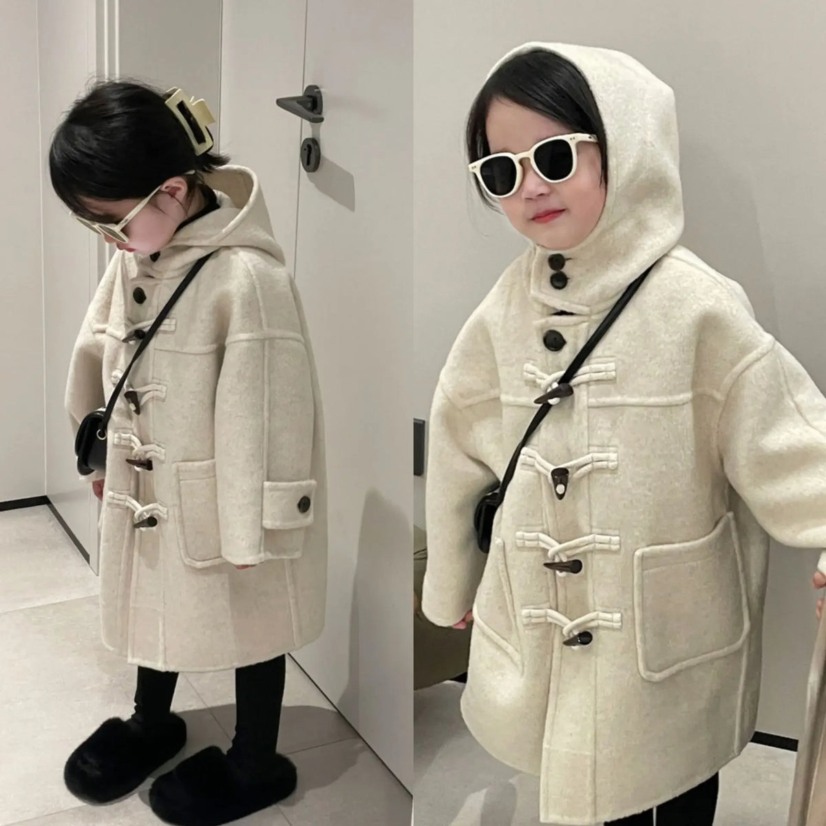 Kids Hooded Winter Coat with Toggle Buttons - Plush Trim Jacket - photo 2