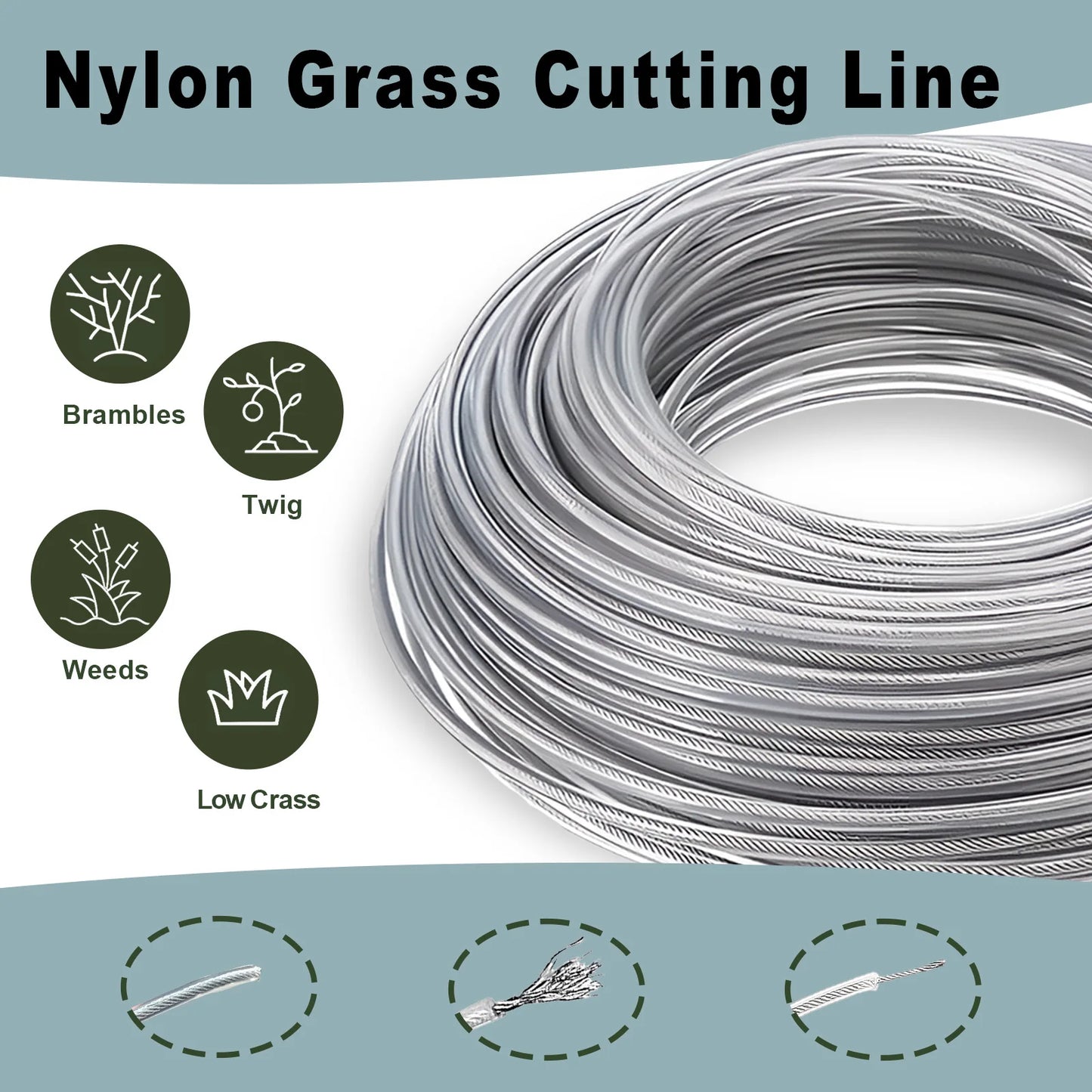 2.0/2.4/2.7/3.0/4.0mm*5/10/15m Grass Trimmer Line Steel Strimmer Line Spiral Brush Cutter Rope Mower Accessories Garden Tool