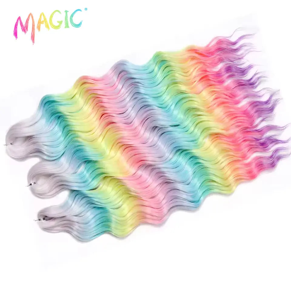 Anna Synthetic Hair 24 Inch Water Wave Braiding Hair Extensions Ombre Blonde Deep Wave Afro Curl Twist Crochet Hair for Women