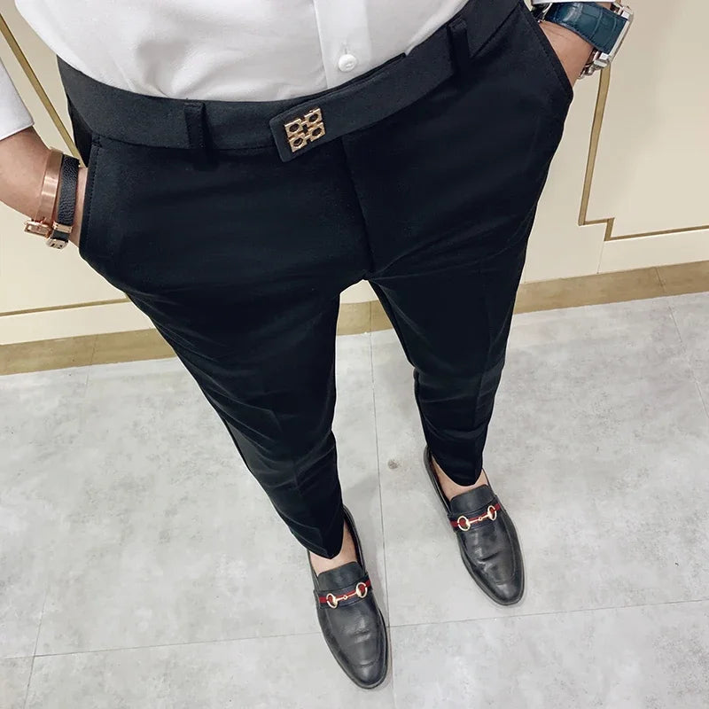 Spring 2026 Mens Casual Slim Fit Dress Pants Streetwear Suit Pants Men High Quality Office Pants All Match ankle Length Trousers
