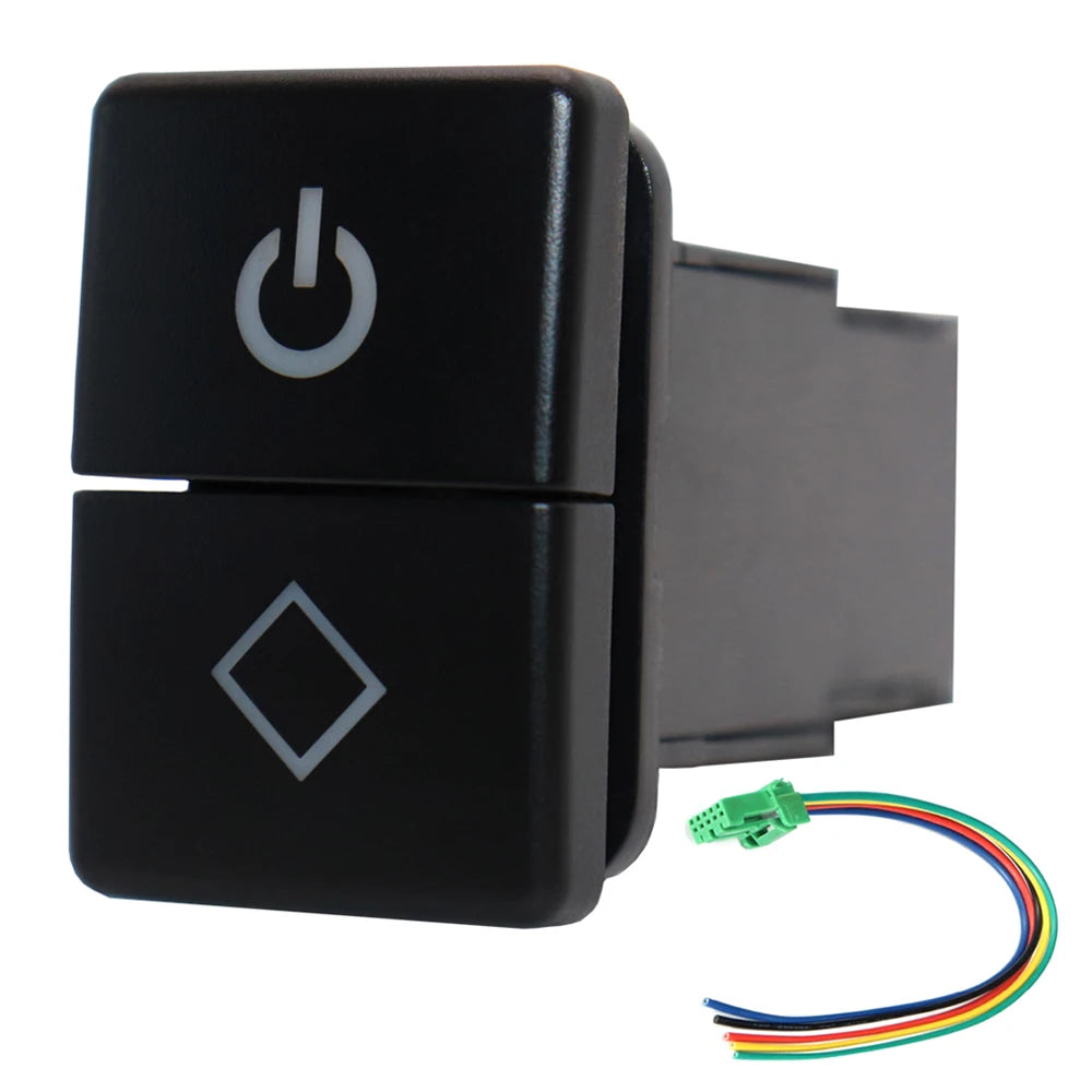 12V Dual Push Button Switch ON-Off Blue/Green Backlit 32.5mm X 22mm for Toyota 4Runner Hilux Prado RAV4, with Connector Wire