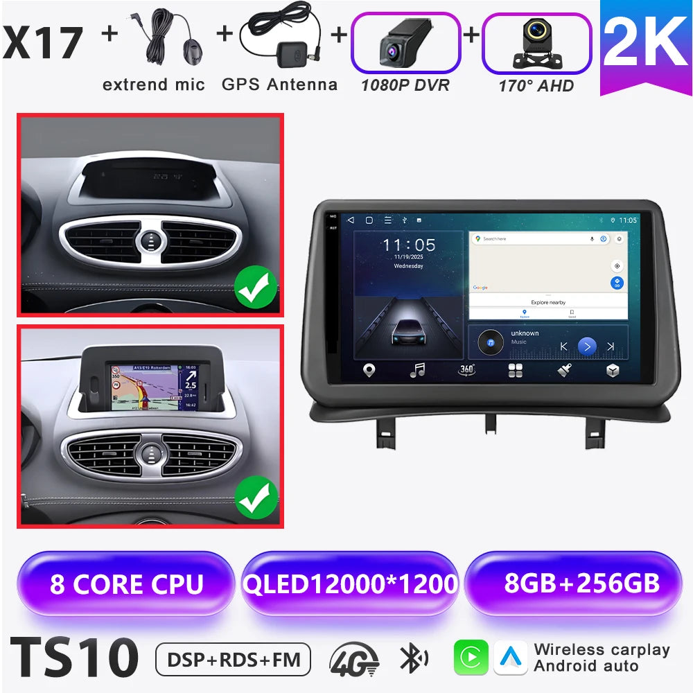 Android 16 Auto Car Radio For Renault Clio 3 2005-2014 Wireless CarPlay 4G Multimedia Player Navigation GPS Autoradio BT No 2din