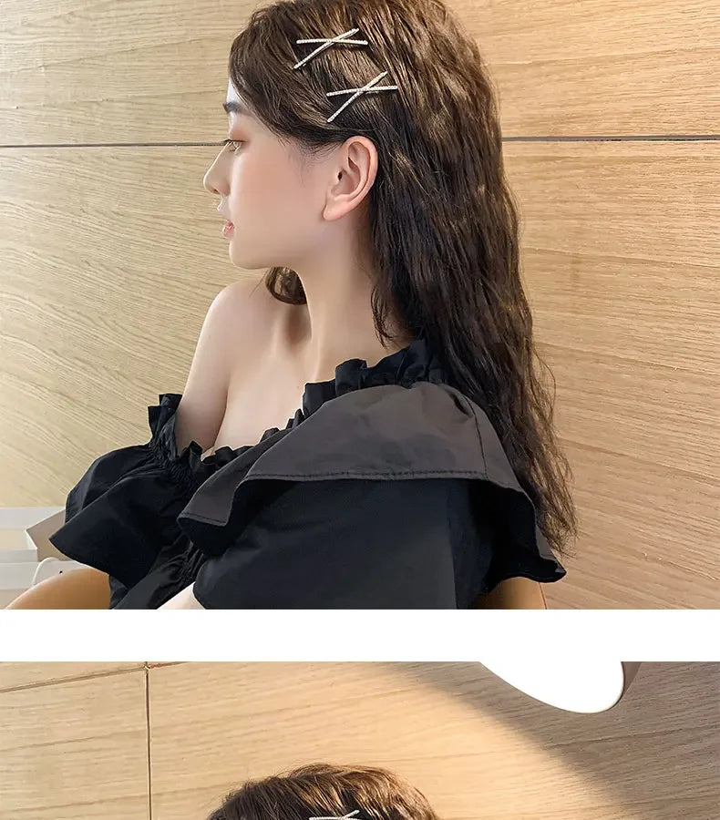 2pcs Cross Crystal Hairpins Rhinestone X Hair Clips Barrettes Simple Side Clip Bridal Headwear Girl Fashion Hair Accessories New