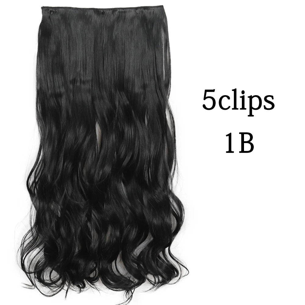 Synthetic 5 Clip In Hair Extensions Long Curly Hairstyle Hairpiece Natural Brown Black 80cm Heat Resistant  Fake Hair For Women