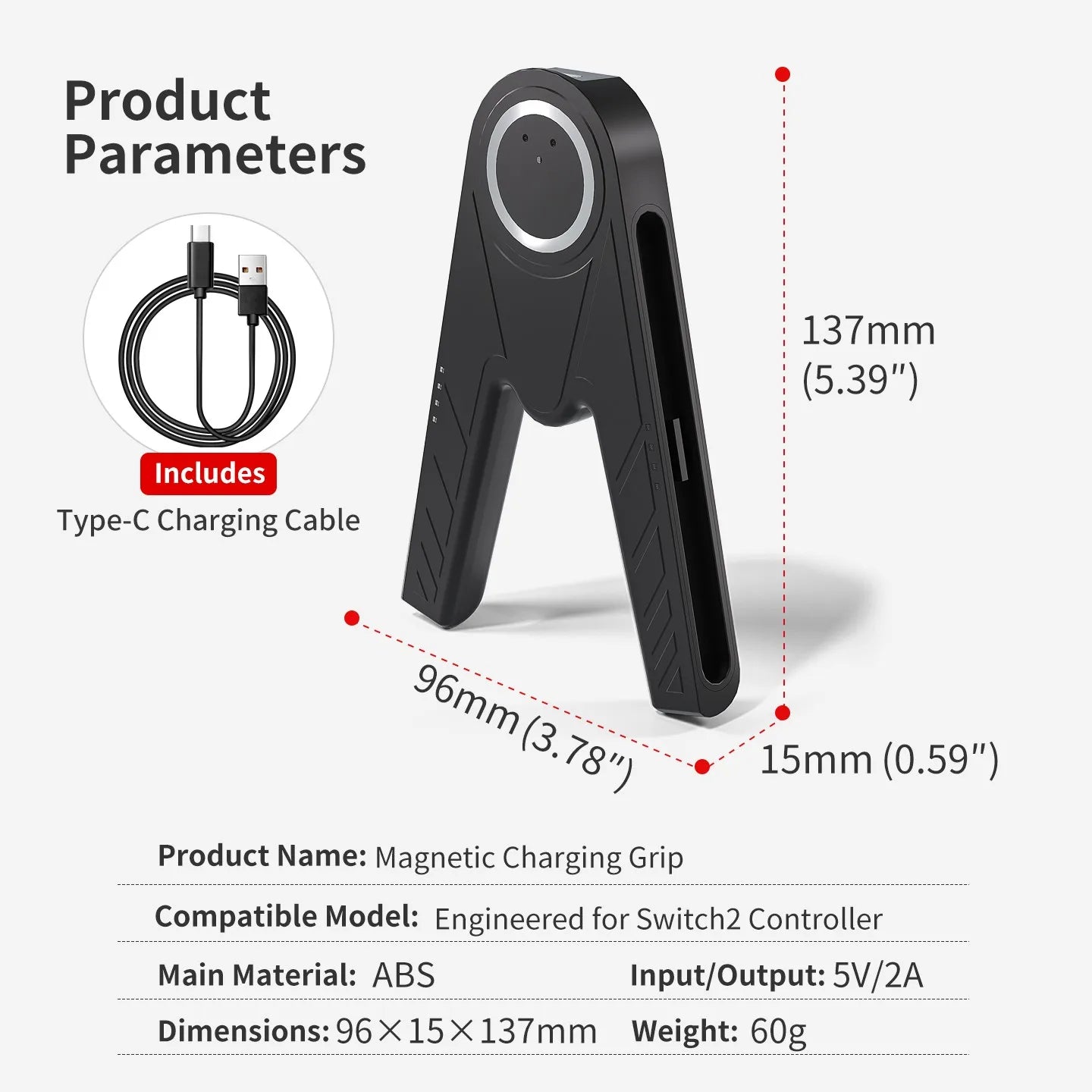 Special Charging Grip for Nintendo Switch 2 Joy-Con 2 Magnetic Charging Dock with Type-C Cable for Switch 2 Joy Con