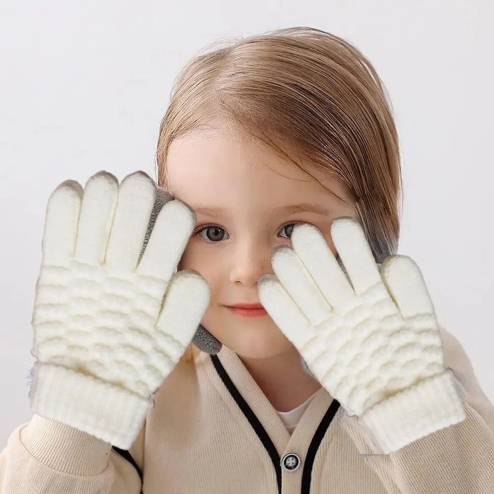 Kids Thick Knitted Winter Gloves - Full Finger Warm Mittens - photo 2
