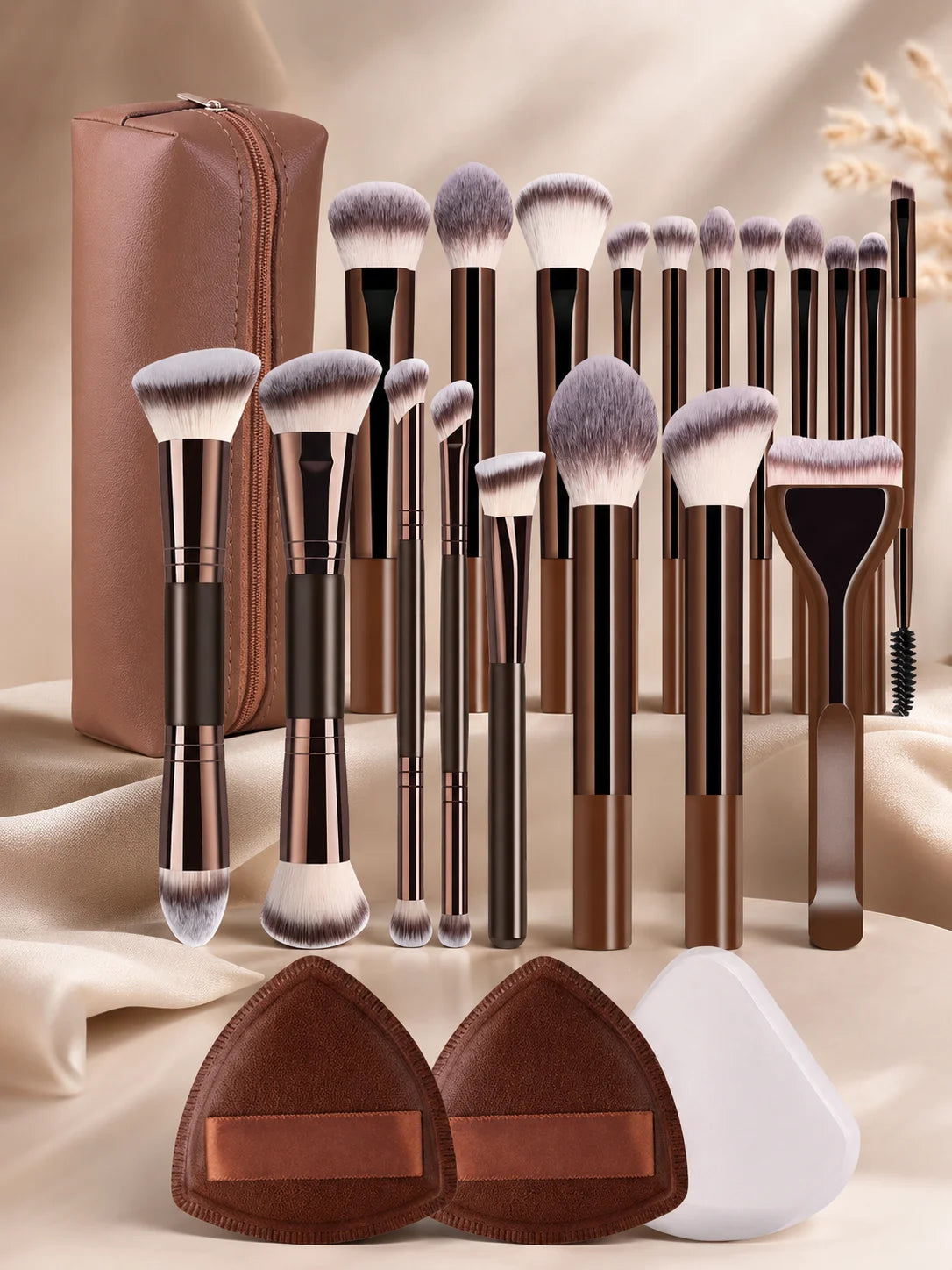 Professional Dual-Ended Makeup Brush Set Includes Foundation Brush, Contour Brush, Blush Brush, Powder Brush, Eyeshadow Brush, C