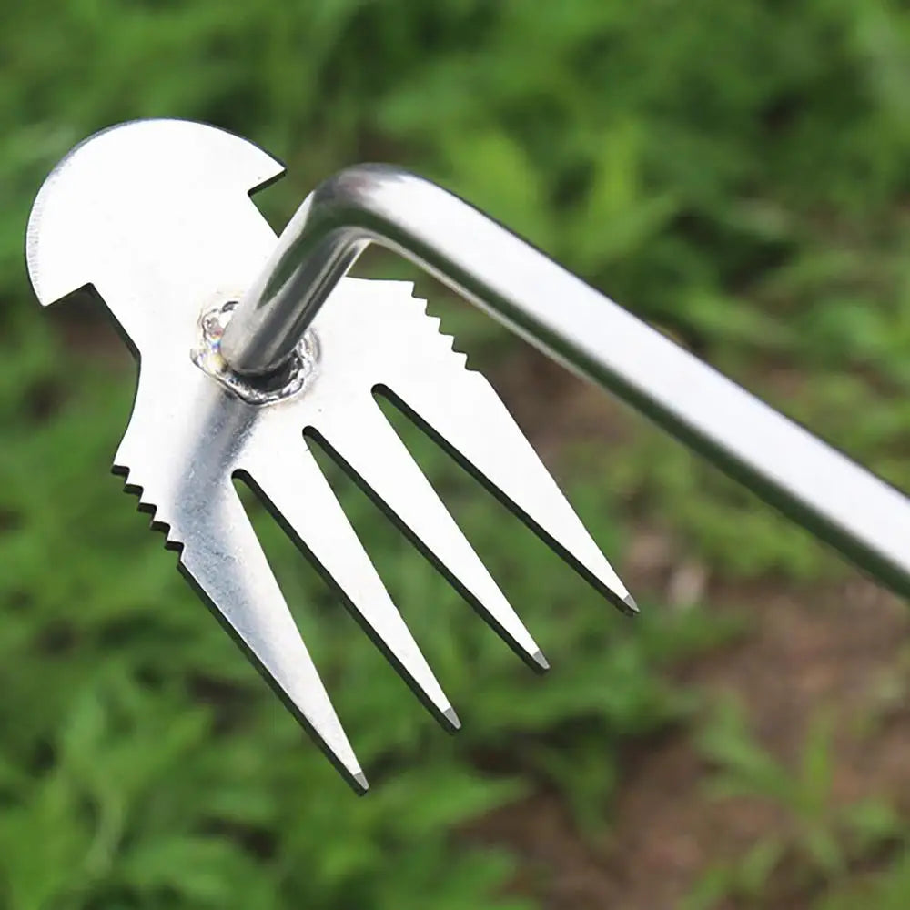2 In 1 Garden Rake Manual WSeed Grass Rooting Tool Puller Shovel 4 Teeth Weeding Removal Hand Gardening Loose Soil Tool Weeder
