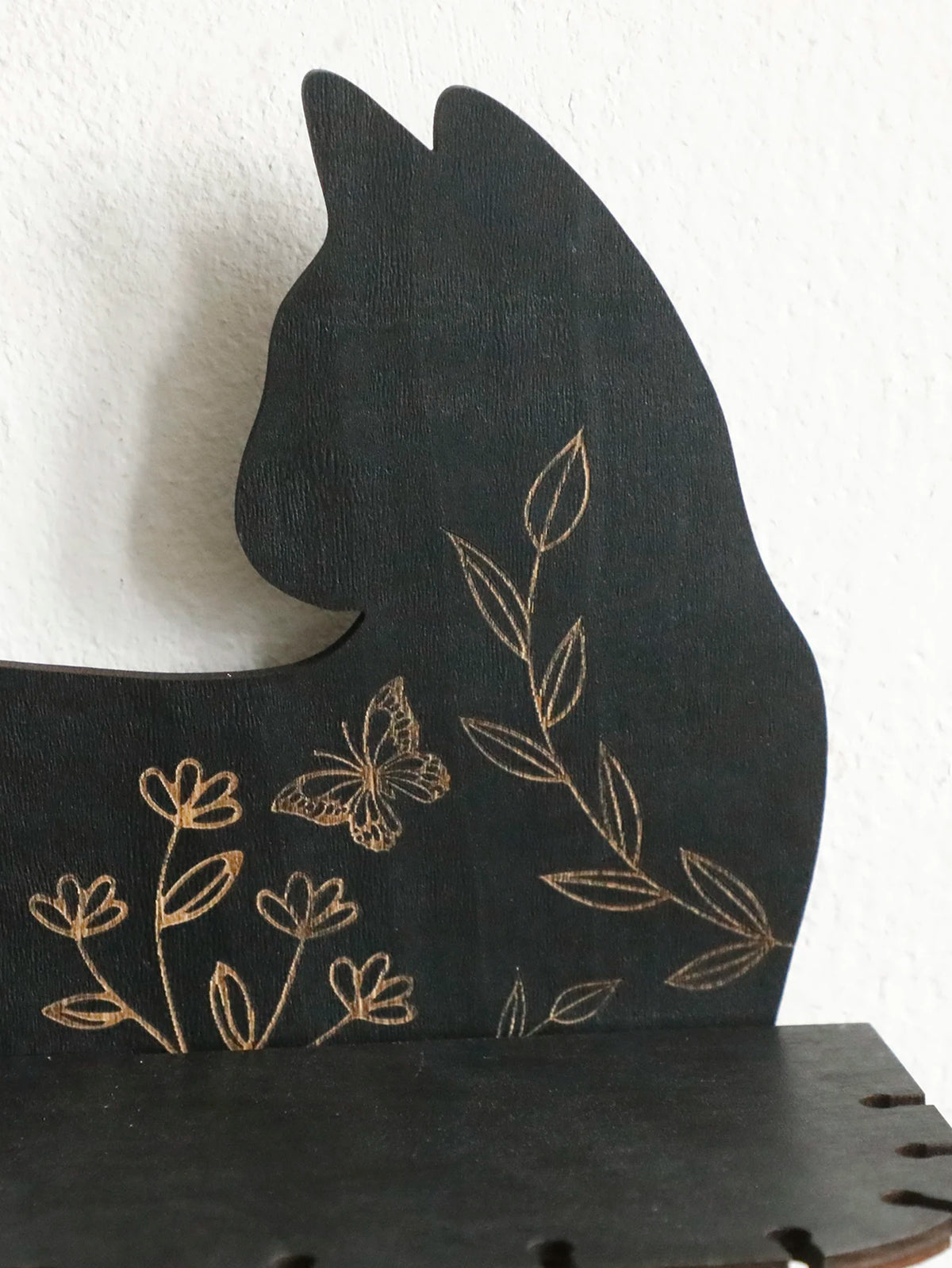 Black Cat Floating Wall Shelf - Flower Pattern Display – photo 4