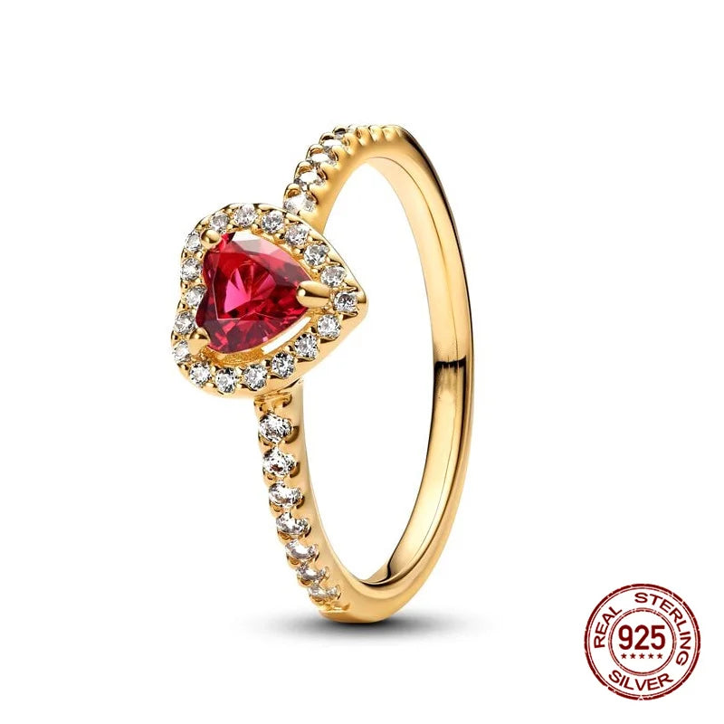 New in 925 Sterling Silver Sun and Moon Love Princess Zircon Oxide Enamel Heart Love Rings Fashion Fine Jewelry For Women Gifts