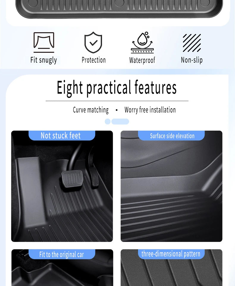 For New Tesla Model Y Launch 2026+ Juniper 2026+ TPE Floor Mats & Cargo Liner, All Weather Trunk Mats Floor Liner Backrest Mats