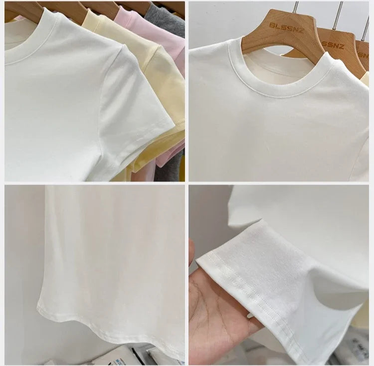 Zjaiss 2026 O-Neck Fashion T-Shirt Summer Sexy Basic Top Solid Short Sleeve Womens Tshirt Casual Korean Tee Streetwear