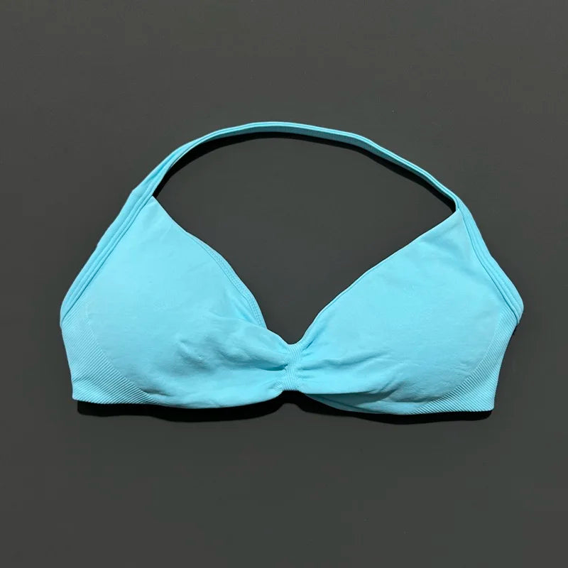 HISTELLO Impacts Strappy Bra Gym Top Women High Support Thin Strap Halter Sports Seamless Bra Scrunch Push-up Workout Yoga Tanks