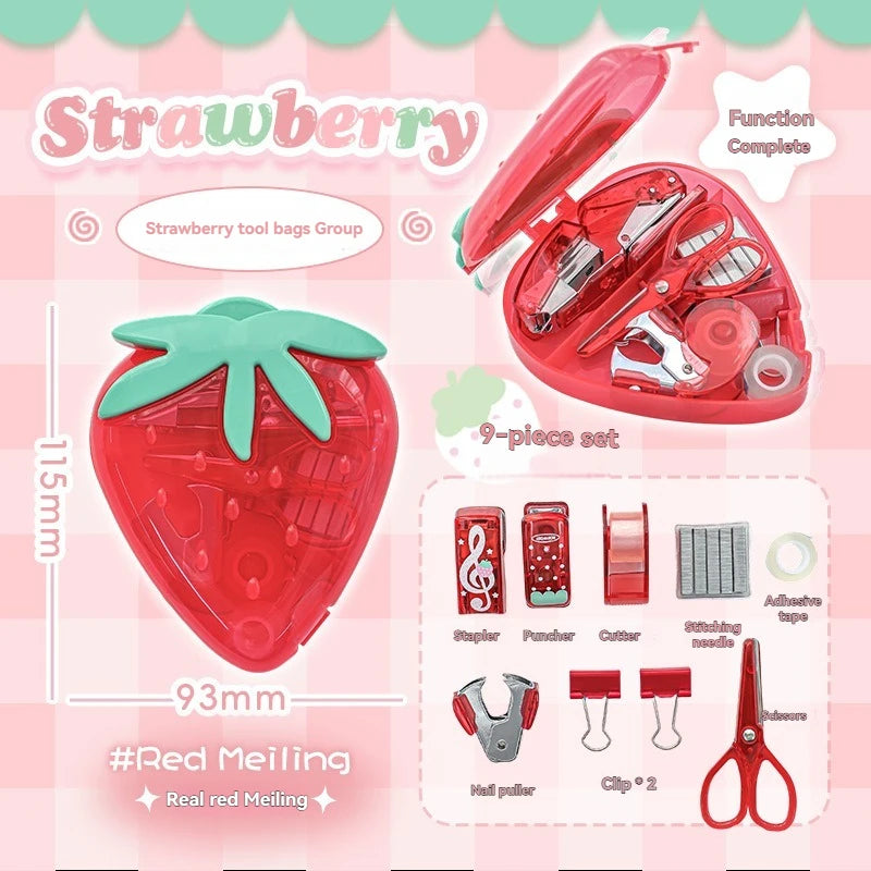 1PC Tool Set High Beauty Strawberry Efficiency Set Stapler Storage Stationery Student Specific Tool Set