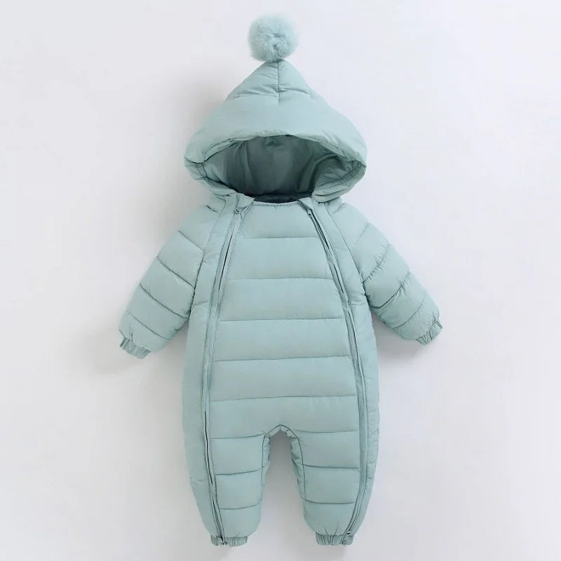 Baby Hooded Puffer Jumpsuit - Thick Plush Winter Romper for Outings - photo 7