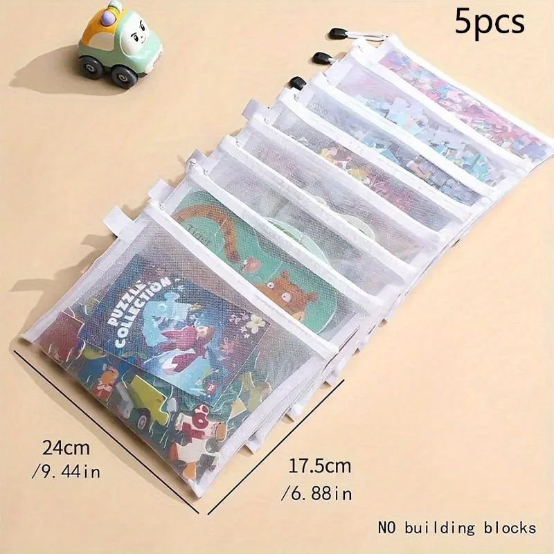 5pcs Waterproof Mesh Zipper Pouch  Toy Storage Document Folder Stationery Storage Bag Cosmetic Bag School Office Storage Bag