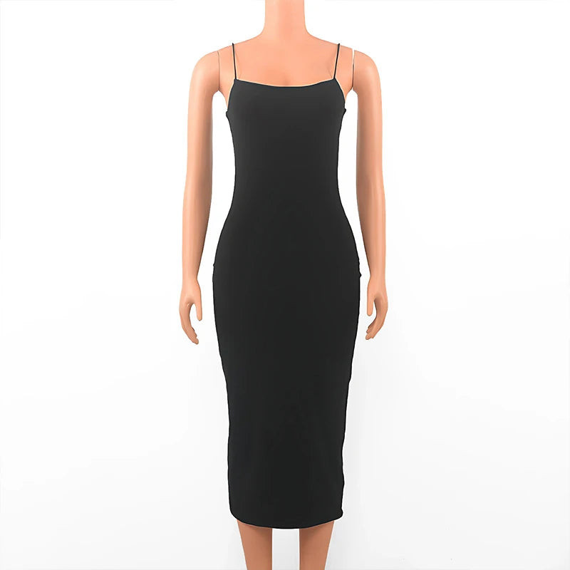 Summer New Strap Dresses Solid Sexy Women Streetwear Sheath Sleeveless Bodycon Dress Casual  Elegant Party Ankle-Length Dresses